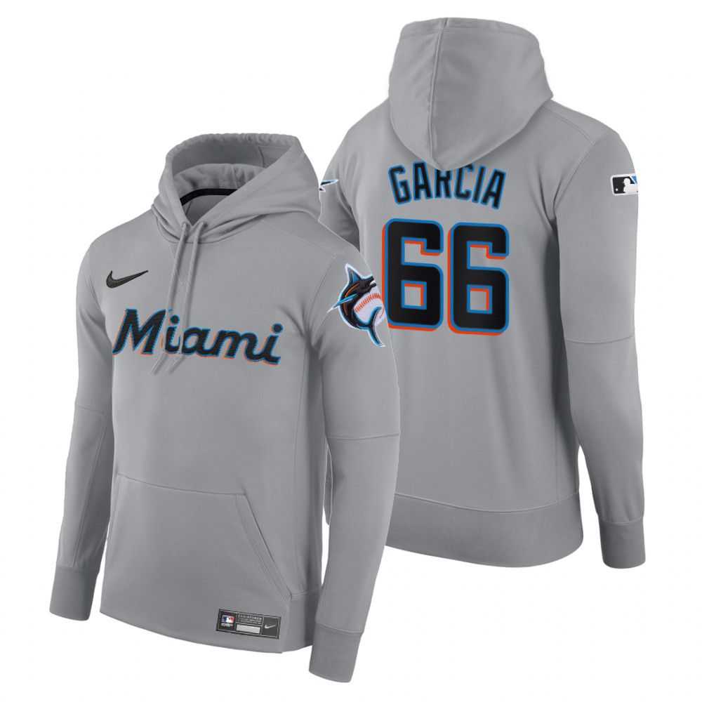 Men Miami Marlins 66 Garcia gray road hoodie 2021 MLB Nike Jerseys